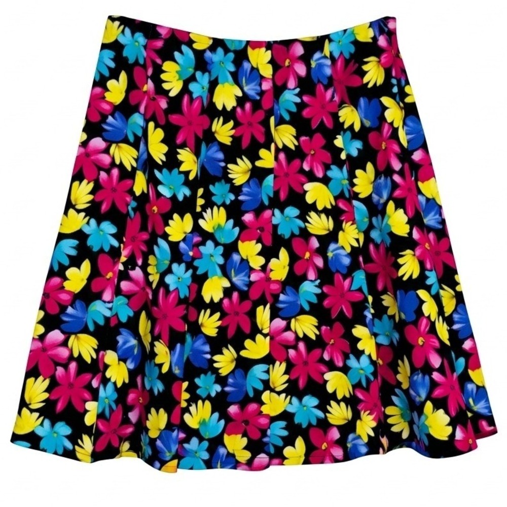 Caslon Vintage Floral A-Line Skirt Women 6 Petite Black Multicolor Vacation EUC - Picture 7 of 9